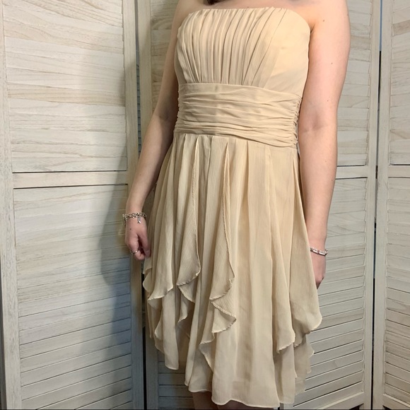 David’s Bridal Cream Chiffon Layered Skirt Formal Strapless Dress Bridesmaid 6 - Picture 2 of 15